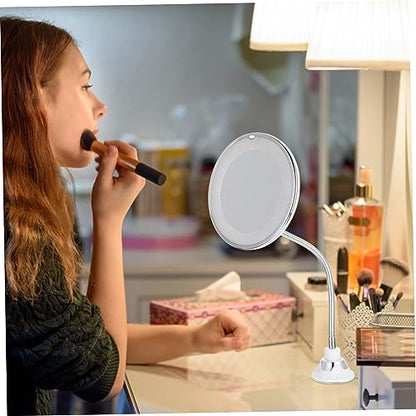 Led Lighted Makeup Mirror Magnify Suction Cup Tabletop for Bathroom Magnifying Cosmetics Mirror - color: White