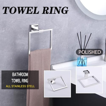 GERZWY Bathroom Hand Towel Holder Polished Stainless Steel Towel Ring for Bath Kitchen Garage Heavy Duty Wall Mounted JG1906-JG - color: Polished