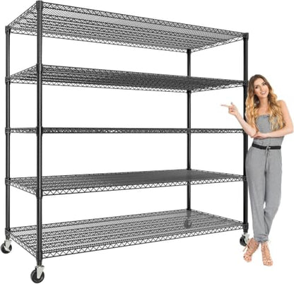 Garvee 3300LBS 5 Tier Metal Shelving with Wheels,82"H Storage Shelves,Black | 59"Wx23.6"D, Heavy-Duty 660 lbs Per Shelf, Adjustable Wire Shelving Units, Leveling Feet,for Garage Kitchen Warehouse - size: 23.6"D x 59"W x 82.6"H(5-Tier)