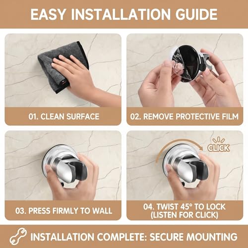 Shower Head Holder, Removable Shower Head Holder Suction for Hanheld Shower Head No Drill Wall Mount Holder Chrome Universal 360° Adjustable Suction Holder Fit 1/2 Hose - style: Chrome