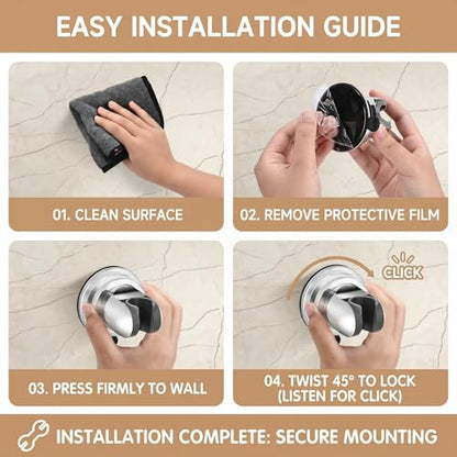 Shower Head Holder, Removable Shower Head Holder Suction for Hanheld Shower Head No Drill Wall Mount Holder Chrome Universal 360° Adjustable Suction Holder Fit 1/2 Hose - style: Chrome