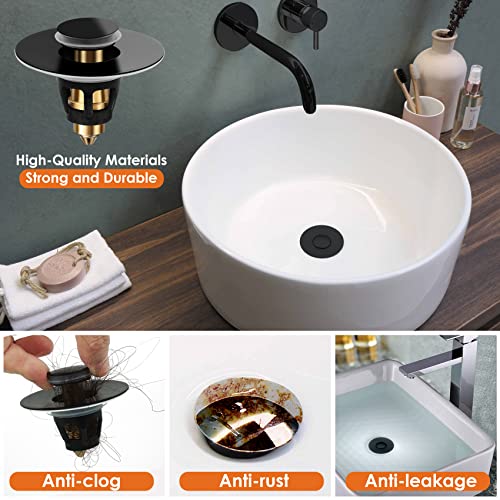 Universal Bathroom Sink Stopper, Basin Pop-up Bathroom Sink Drain Strainer, Bathroom Drain Stopper with Stainless Steel Hair Catcher for 1.1-1.5 Inch Drain(1 PCS, Black) - color: Matte Black