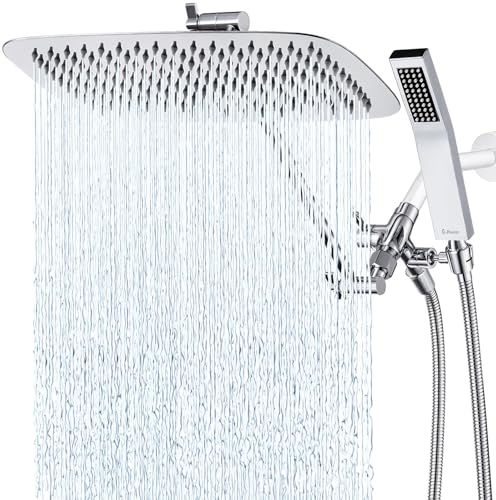 G-Promise All Metal 14" Rain Shower Head with Handheld for Bathroom Upgrade | All Metal, Built to Last, Easy Install, Adjustable Height & Angle for All Heights, Extra Long Hose, Modern Upgrade - color: Polished Chrome, size: 14 Inches