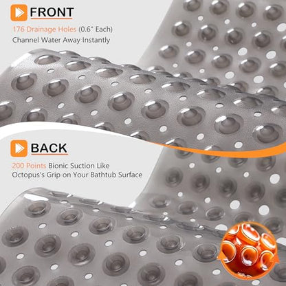 Yimobra Non Slip Bathtub Mat 40 x 16 Inch, Extra Long Shower Mat with Drain Holes, Machine Washable Baby Bath Mats, Strong Suction Cups for Bathroom Floor, Clear Grey - color: Clear Grey