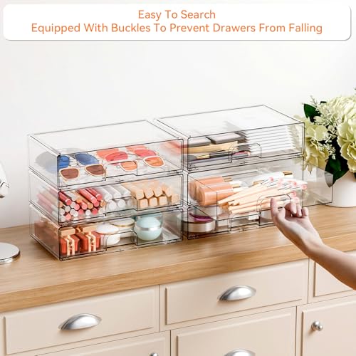 2 Pack Acrylic Drawer Organizer,12.2''W Clear Stackable Storage Drawers,Acrylic Boxes for Storage Makeup Palettes,Cosmetics,Pull Out Bathroom Storage Bins for Hair Products,Medicine Cabinet Organizer - style: 2 PACK 12.2'' Width