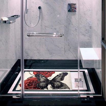 Bathtub Mat Non Slip 26.8x15.1 Inch, Roses Butterflies Shower Mat with Suction Cups and Drain Holes, Machine Washable Shower Mats for Inside Shower - color: Multi 11