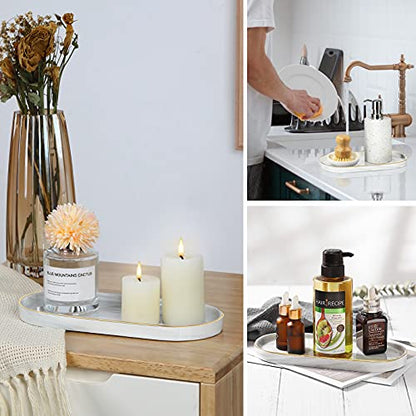 Luxspire 9.8" Bathroom Vanity Tray Marble Ceramic Dresser Jewelry Dish | M, non-slip waterproof resin, easy wipe clean, fits bath kitchen vanity, holds jewelry toiletries soap - color: Marble White+gold, style: Small