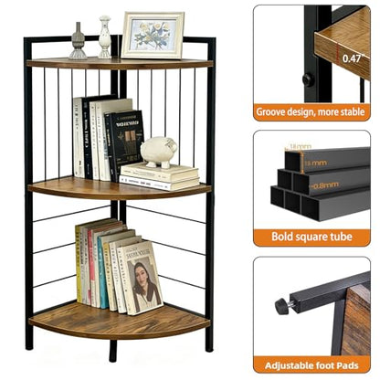 Corner Shelf Stand 27.9" H, 3 Tier Corner Display Shelving Unit with Sturdy Metal Frame Multipurpose Corner Bookshelf for Small Spaces Bathroom, Kitchen, Bedroom, Living Room