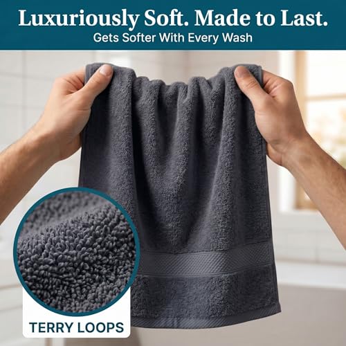 Sofea Hand Towels 6 Pack (16 x 28 Inches) 100% Cotton Bathroom Towels, Soft Absorbent Quick Dry Hand Towels for Bathroom Kitchen - color: Dark Grey