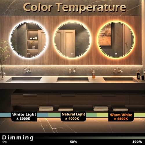 KWW Round Mirror Bathroom LED Lighted Mirror, Illuminated Dimmable Anti-Fog Wall-Mounted Makeup Vanity Mirror with Lights (39.5" L x 39.5" W) - size: 39.5"L x 39.5"W