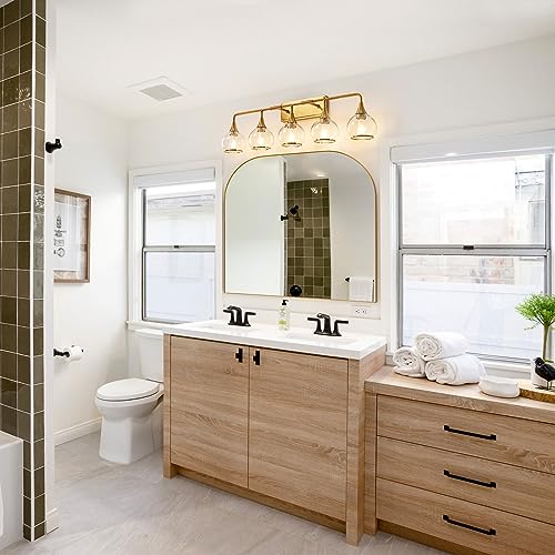Gold Bathroom Vanity Light 5-Lights Bathroom Light Fixtures Over Mirror with Clear Glass Shade 39.2 inch Wall Sconce Lighting Bath(Exclude E26 Bulb) - color: Gold, size: 5 Light