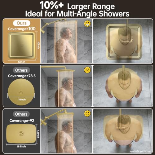 Veken All Metal 10" Luxurious Brushed Gold Rain Shower Head with Handheld | Dual High Pressure Shower Heads,Double Detachable Showerhead, Square Adjustable Rainfall,Bathroom Upgrade,Best Showerheads - color: Gold-brushed, size: 10 Inch