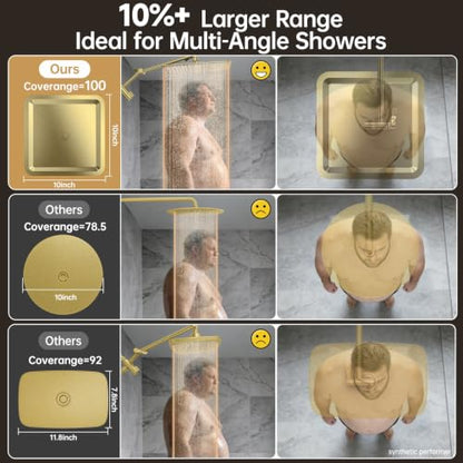 Veken All Metal 10" Luxurious Brushed Gold Rain Shower Head with Handheld | Dual High Pressure Shower Heads,Double Detachable Showerhead, Square Adjustable Rainfall,Bathroom Upgrade,Best Showerheads - color: Gold-brushed, size: 10 Inch
