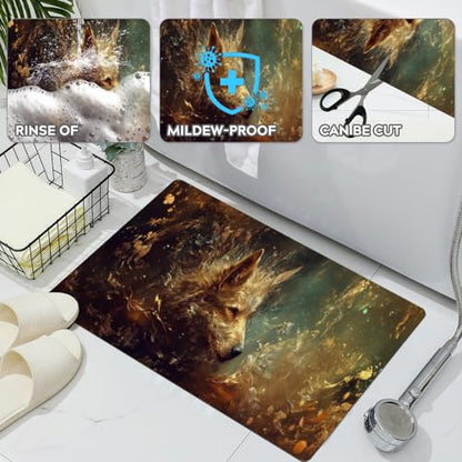 Bathroom Runner Mat Rugs Long,Exotic Dog Wild Animal Art Diatomite Stone Bath Mat Large Absorbent Diatomaceous Earth Mat Non Slip Fast Dry Shower Mat Bathroom Rugs Floor Mat 16x42in - color: Design18