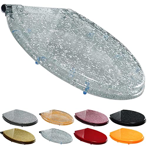 Premium Quick Release 360° Hinged Oval Toilet Seat, Top/Bottom Fix Options, Effortless Install & Maintenance, Silver Transparent - Standard Size (1251) - color: Silvertransparent