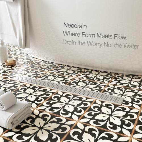 Neodrain 24" Linear Shower Drain, Brushed 304 SS Bathroom Linear Drain,cUPC | Brushed Nickel Shower Drain with Quadrato Grate& Adjustable Feet, Long Rectangle Shower Floor Drain in Bathroom, Balcony etc - color: Brushed Nickel, size: 24 In