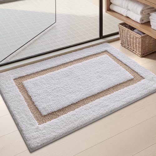 Color&Geometry White Bathroom Rugs 30x20, Extra Soft Absorbent Microfiber Bath Rugs, Non-Slip Bathroom mat, Washable Plush Bath Mats for Bathroom, Shower, Bathtub, Laundry, White Beige - color: B, size: 20"x32"