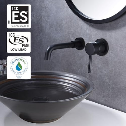 SUMERAIN Wall Mount Bathroom Faucets, Matte Black | Rough-in Valve Included,360 Swivel Spout - color: Matte Black, size: Right-Handed