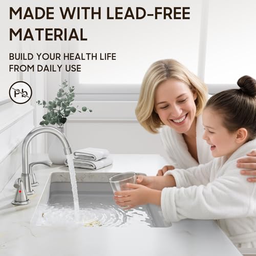 Phiestina 8 Inch Brushed Nickel Widespread Bathroom Sink Faucet, 2 Handle 3 Hole Bathroom Faucet with Metal Pop up Drain and Water Supply Lines, WFJC180-BN - color: Brushed Nickel-8 IN, style: 1 pack