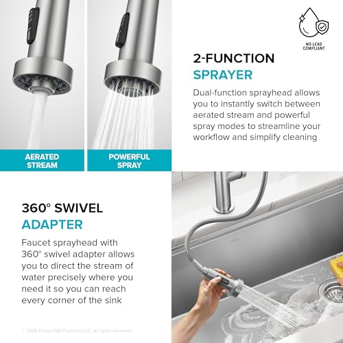 KRAUS Oletto Commercial Style 2-Function Single Handle Pull Down Kitchen Faucet in Matte Black, KPF-2643MB - color: Matte Black, style: Commercial Style Faucet