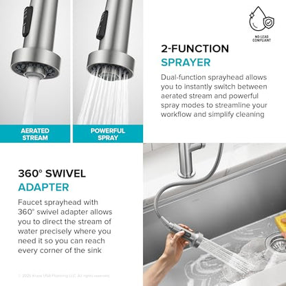 KRAUS Oletto Commercial Style 2-Function Single Handle Pull Down Kitchen Faucet in Matte Black, KPF-2643MB - color: Matte Black, style: Commercial Style Faucet