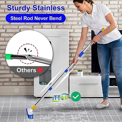 55" Extendable Floor Scrub Brush, 12" Wide Heavy-Duty 2-in-1 Scrub & Squeegee Deck Brush for Tile Grout Shower Floor, Kitchen, Restaurant, Patio & Garage Cleaning - color: Blue&white