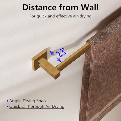 Towel Bar, Adjustable 12.7inch to 23.2inch Wall Mounted Towel Rack for Bathroom, Kitchen, SUS 304 Stainless Steel Towel Rod with Square Base (Gold) - color: Gold, size: Wall-Mounted