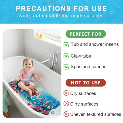 Upgrade Cartoon Baby Bath Mat Non Slip - 40"x16" Extra Long Bathtub Mat for Baby Eco Friendly Durable Bath Mat for Tub Non Slip Kids Tub Mat with Suction Cups, Machine Washable and No Fading, Mermaid - color: B-mermaid