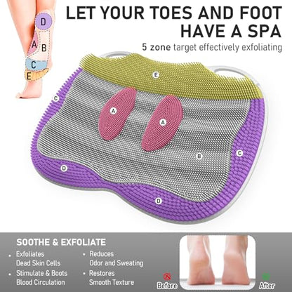 Shower Foot Scrubber Mat in Shower, XL Silicone 3D Feet Bath Washer | For Shower Floor Bathtub Non-slip Suction Cups without Bending, Upgraded Brush Massage Exfoliate Toes Cleaner, 17.4*13" Grey - color: 17*13.39" Grey
