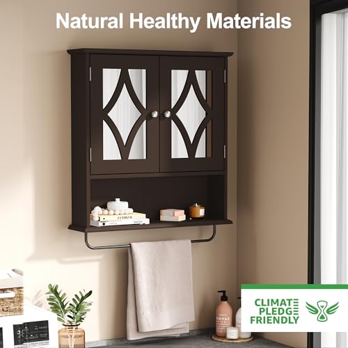 RoyalCraft Bathroom Medicine Cabinet Wall Mounted, Over the Toilet Storage Cabinet with Towel Rack and Adjustable Shelf, Large Bathroom Towel Cabinet Wall Mount 22x25 inch (Brown) - color: Brown