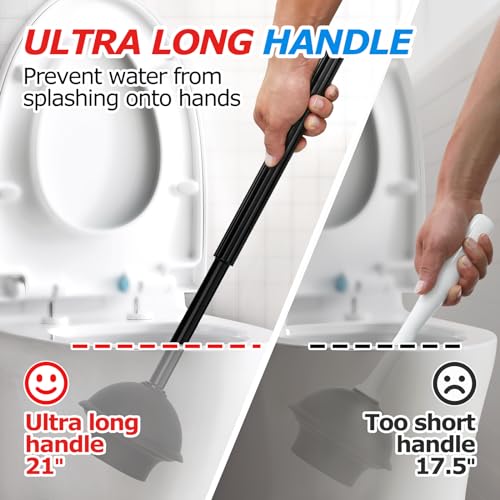 FORASTO 2Pack 3in1 Toilet Plunger and Brush Set - Bathroom Cleaning Tools | 21" Extended, Groove Gap Brush, Heavy Duty Rubber Toilet Bowl Cleaner, Apartment Must Haves Bathroom Decor Accessories