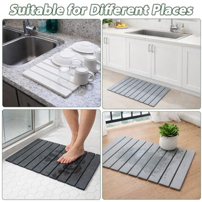 Foldable Stone Bath Mat, 23x15 Inch White Stone Bathmat Quick Dry, Diatomaceous Earth Mats Water Absorbing Diatomite Self Drying Mats, Multi-purpose Drying Mat for Kitchen Counter Dish Bathroom Dry - color: White