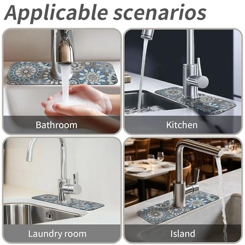 Kitchen Sink Splash Guard，Bohemian flowers Faucet Mat Sink Gadgets-Super Absorbent Fast Drying Mat Drip Catcher for Kitchen, Bathroom,Sink Mat, Dish Drying Mat, Bathroom(15" X 5.5" ) - color: Bohemian flowers