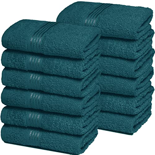 Ultra Soft Cotton Washcloths, Contains 12 Piece Face Cloths 12x12 inch, Ideal for Everyday use Face Towels, Compact & Lightweight Multi Purpose Washcloths - Teal - color: Teal, size: 12 Pack Washcloths