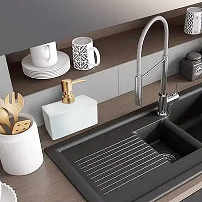 Modern Soap Dispenser with Matte Golden Pump for Bathroom, 13.5 oz Ceramic Rectangle Lotion Dispenser, Refillable Dish Soap Dispenser (White) | 13.5 oz Ceramic Lotion Dispenser, Refillable Dish Soap Dispenser - color: White
