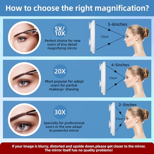 30X Concave Magnifying Mirror with Lights, 3-Color Light Adjustable Brightness, 6inch Travel Magnified Mirror with Suction Cups, Large 30x High Makeup Magnification and Tweezers - color: Pink-30x