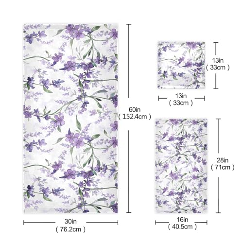 ALAZA Towel Bathroom Sets, Purple Violet Lavender Floral Flowers Towels 3-Piece 1 Bath Towel 1 Washcloth 1 Hand Towel, Bath Towel Set of 3 Soft Multifuntion for Home Kitchen Hotel Gym Swim Spa - color: Multi10