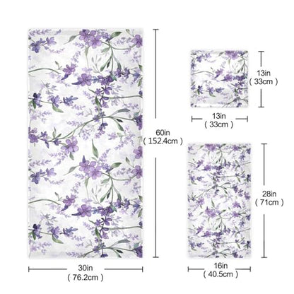 ALAZA Towel Bathroom Sets, Purple Violet Lavender Floral Flowers Towels 3-Piece 1 Bath Towel 1 Washcloth 1 Hand Towel, Bath Towel Set of 3 Soft Multifuntion for Home Kitchen Hotel Gym Swim Spa - color: Multi10