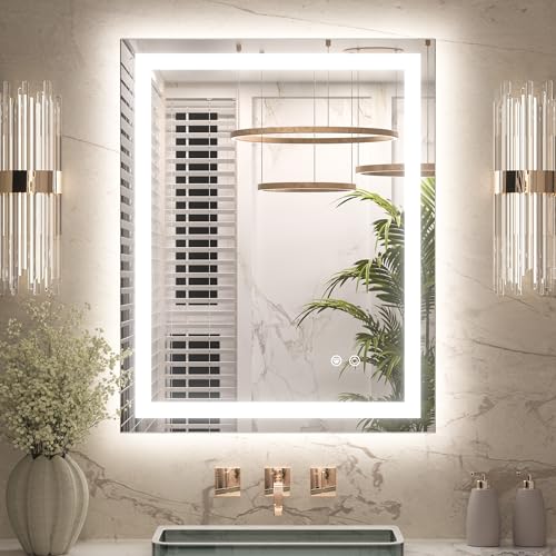 Keonjinn 24x30 Inch LED Bathroom Mirror with Lights, Fast & Safe Defogging | HD Tempered Grass, 3-Color Temperature & Stepless Dimmable Lighting, Frontlit & Backlit, Effortless Installation - size: 30"L x 24"W