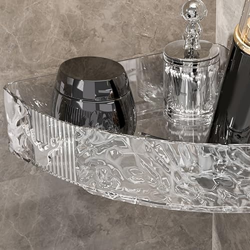 YWBL-WH Wall Mount Corner Shelf, Space Saving Bathroom Kitchen Floating Shelf with Raised Guard Rails for Home Decor Storage