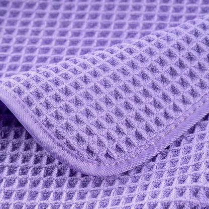 POLYTE 430 GSM Poly Blend Microfiber Quick Dry Waffle Bath Towel Set of 6 | 2-Body Towels, 2-Hand Towels, 2-Wash cloths, Oversize, Lint Free - color: Purple
