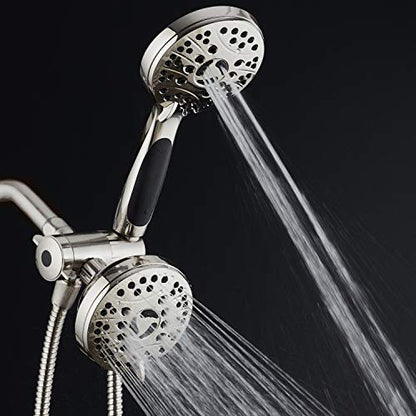 High Pressure 48-mode Luxury 3-way Combo – Dual Rain & Handheld Shower Head – 6 Foot Stainless Steel Hose – Anti Slip Grip – All Brushed Nickel Finish – Top US Brand – Extra Wall Bracket - color: All Brushed Nickel