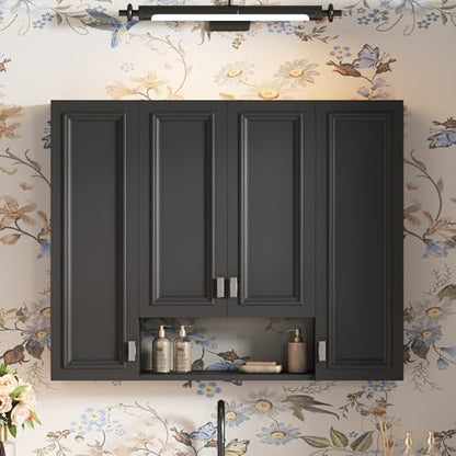 Marzzi 36" x 28" Bathroom Medicine Cabinet with Open Shelf | Wall Mounted Bathroom Storage Cabinet with Adjustable Shelves, Over The Toilet Wall Cabinet, Painted Finish - color: Black