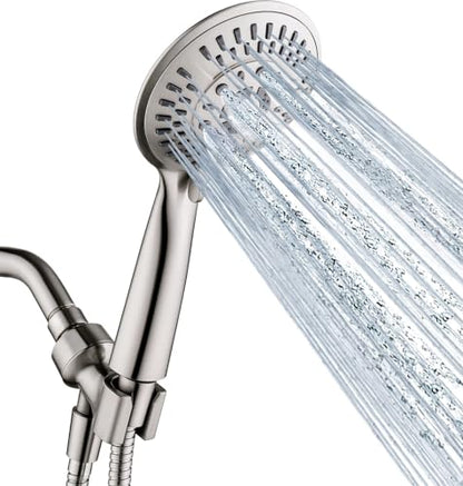 BRIGHT SHOWERS 9 Spray Settings Shower Head with Handheld High Pressure Brushed Nickel Hand Held Showerhead with 60 Inch Stainless Steel Hose and Adjustable Overhead Bracket - color: Brushed Nickel, size: 2.5 Gallon Per Minute
