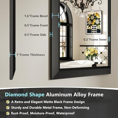 28x36 Inch Black Bathroom Mirror for Wall, Beveled Framed Rectangle Bathroom Vanity Mirrors for Over Sink, Bedroom, Living Room, Entryway, Anti-Rust, HD Tempered Glass, Horizontally/Vertically - size: 28"L x 36"W