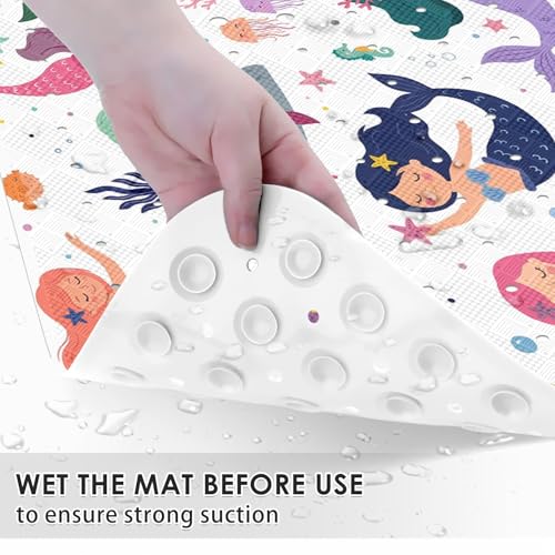 Cute Kids Sea Bathtub Shower Mat Summer Mermaid Nautical Non-Slip Tub Extra Long Bath Floor 40X16 Inch Machine Washable for Bathroom Tub Bath Mat for Toddler and Baby - color: Cute Mermaid