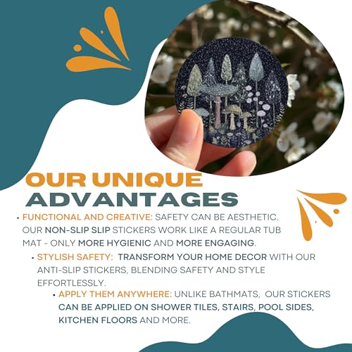 Handmade NON SLIP BATHTUB STICKERS, 28 PCS Enchanted Forest, Alternative to Bath Mat, Waterproof Adhesives, Anti Slip Shower Stickers, Tubs, Stairs - Safety Tub Non Slip Stickers