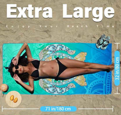 Widdonen Microfiber Beach Towel,Compact 2 Pack-71x32 Inch with Bag Travel | Extra Large,Lightweight,Thin,Sand Free,Quick Dry,Absorbent.Packable for Camping,Swim,Pool,Bath,Picnic,Cruise Essentials Gift - color: 2 Pack Turtle Multi