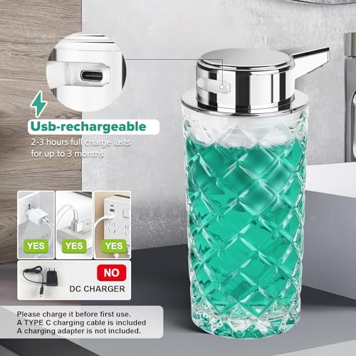 Automatic Soap Dispenser Liquid for Kitchen: 11 OZ Glass Touchless Clear Auto Soap Dispenser for Bathroom - Hand Dish Lotion Home Countertop Kids - Family Couple - color: Diamond Style Liquid