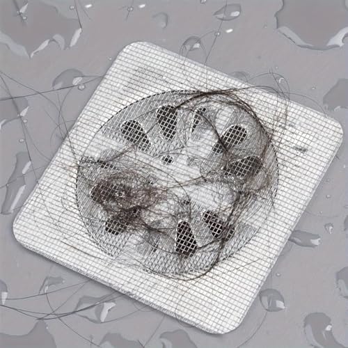 25 Pack,4" X 4" Disposable Shower Drain Cover Hair Catcher, Square Shower Drain Mesh Sticker, Bathroom, Laundry, Bathtub, Kitchen, Sink, for Human & Pet (25 PCS)